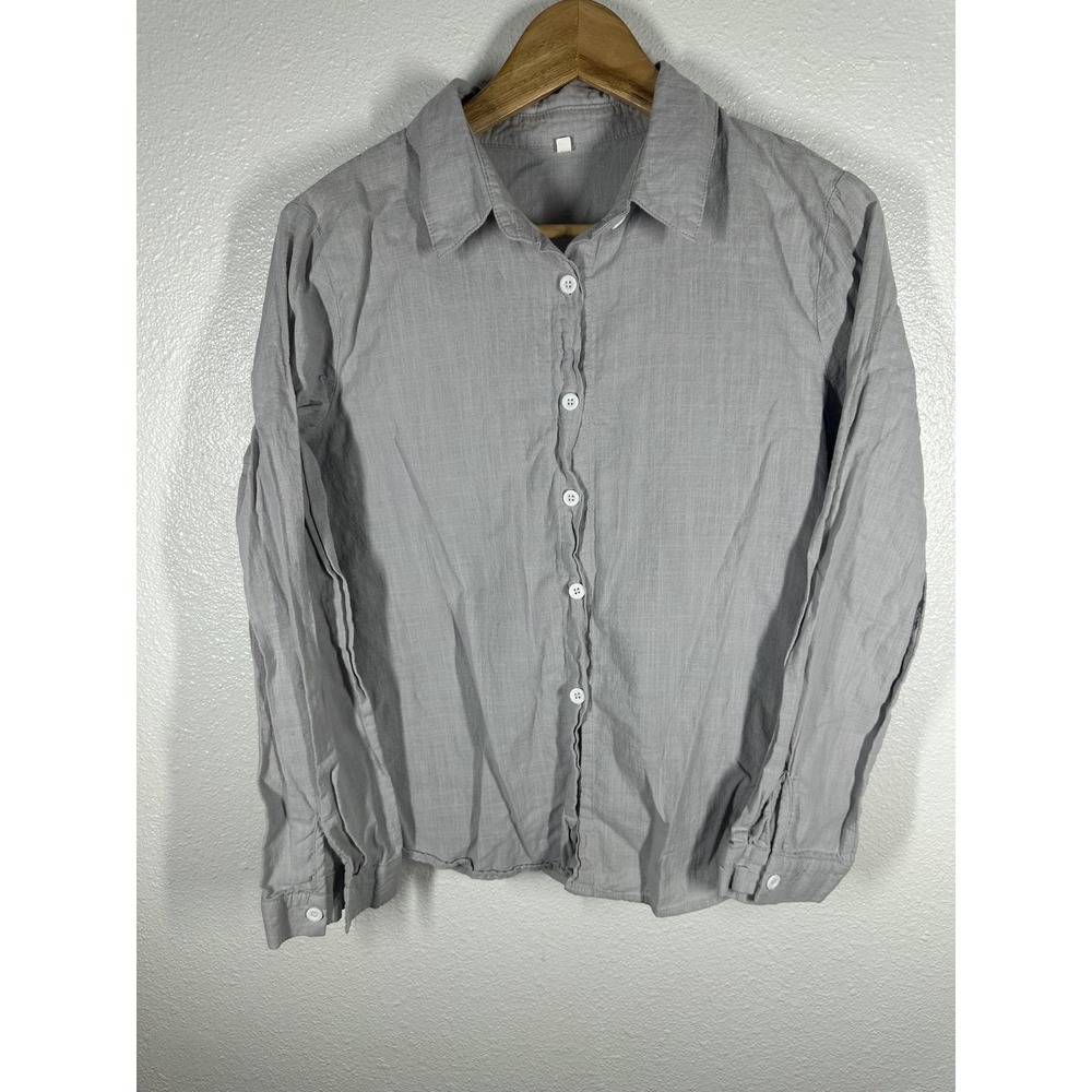 Solid Blouse Womens XL Gray Collared Button‎ Front Long Sleeve Top Relaxed Fit